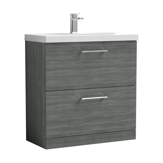 [BFLE535D] Balterley  Modern Bathroom 2 Soft Close Drawer Floor Standing Vanity Unit & Thin-Edge Basin, Anthracite, 800mm - Cutout