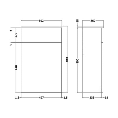 [BFLE541] Bramshall 500mm Floor-Standing Contemporary Compact WC Toilet Unit - Technical Drawing