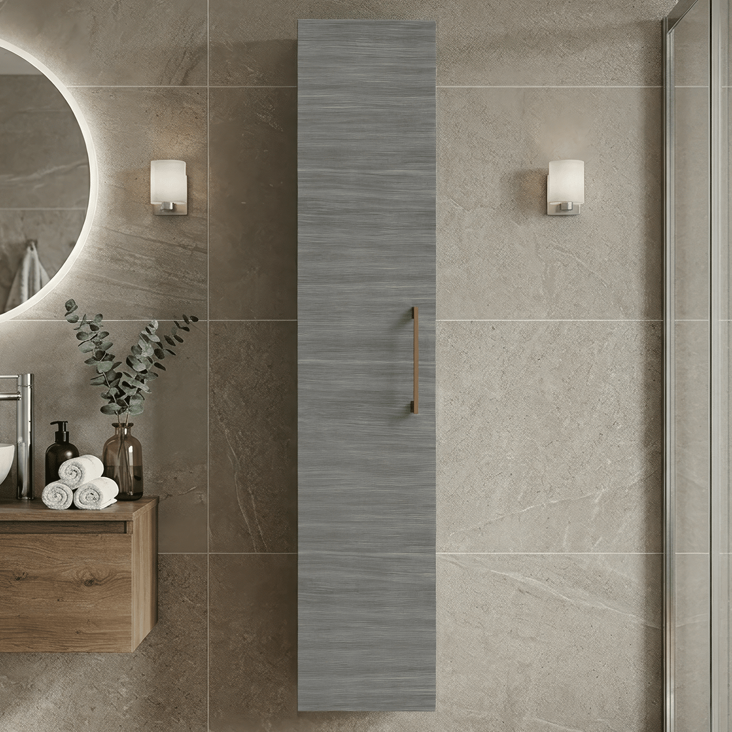[BFLE561NH019] Bramshall 300mm Wall Hung 1 Door Tall Unit - Choice of Colour and Handle Finish - Silo