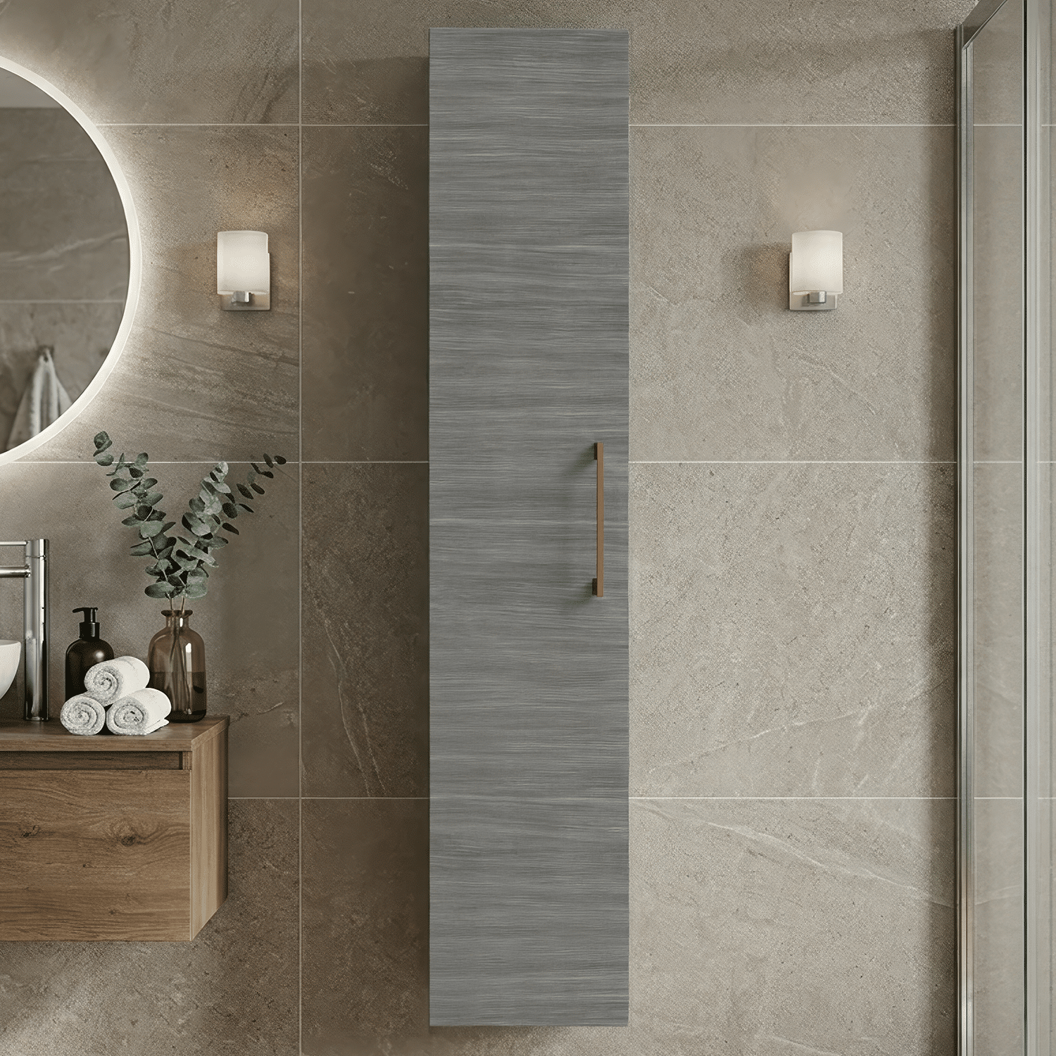 [BFLE561NH019] Bramshall 300mm Wall Hung 1 Door Tall Unit - Choice of Colour and Handle Finish - Silo