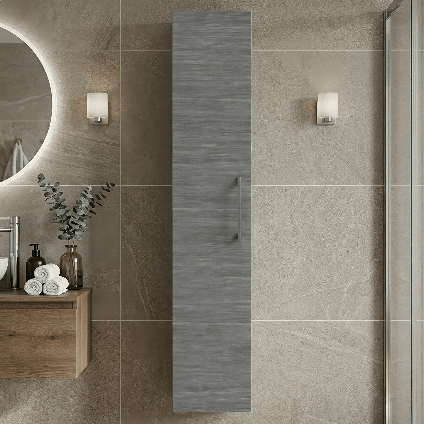 [BFLE561NH716] Bramshall 300mm Wall Hung 1 Door Tall Unit - Choice of Colour and Handle Finish - Silo