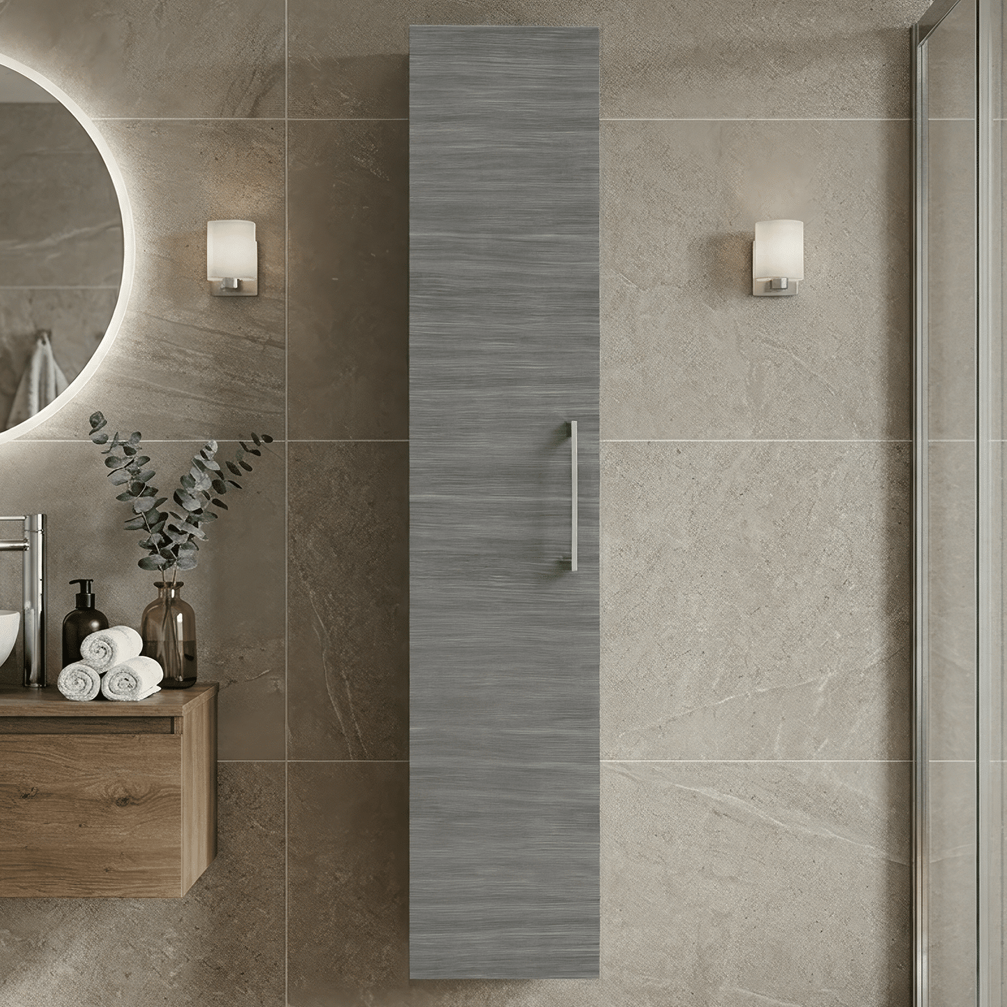 [BFLE561N] Bramshall 300mm Wall Hung 1 Door Tall Unit - Choice of Colour and Handle Finish - Silo