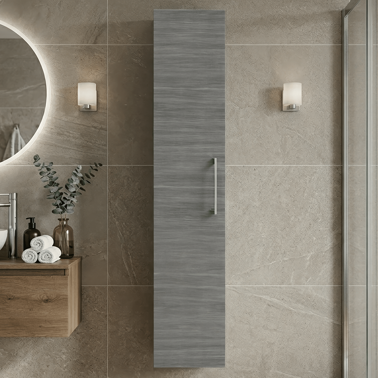 [BFLE561N] Bramshall 300mm Wall Hung 1 Door Tall Unit - Choice of Colour and Handle Finish - Silo