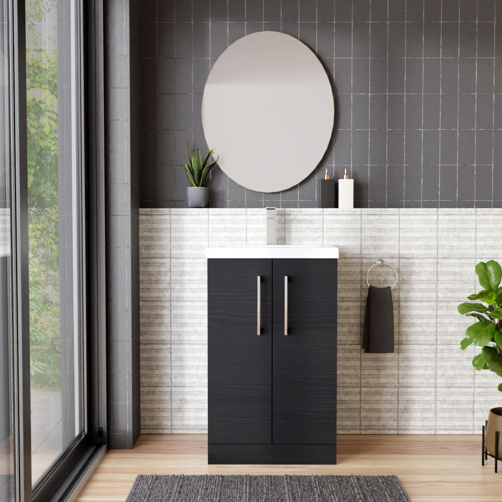 [BFLE601A] Contemporary Floor Standing Vanity Unit with Mid-Edge Basin, Choice of Size - Lifestyle 1