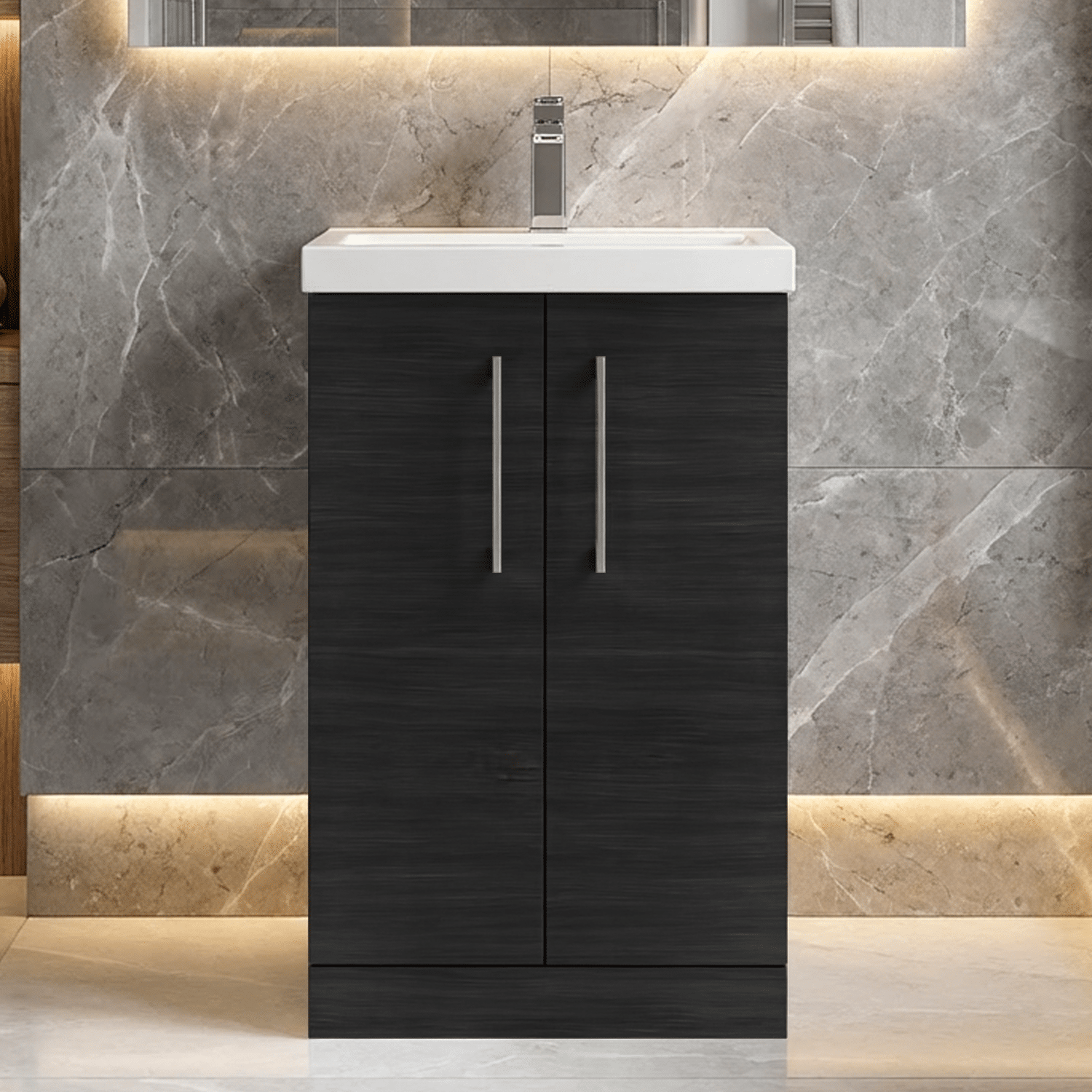 [BFLE601A] Contemporary Floor Standing Vanity Unit with Mid-Edge Basin, Choice of Size - Silo