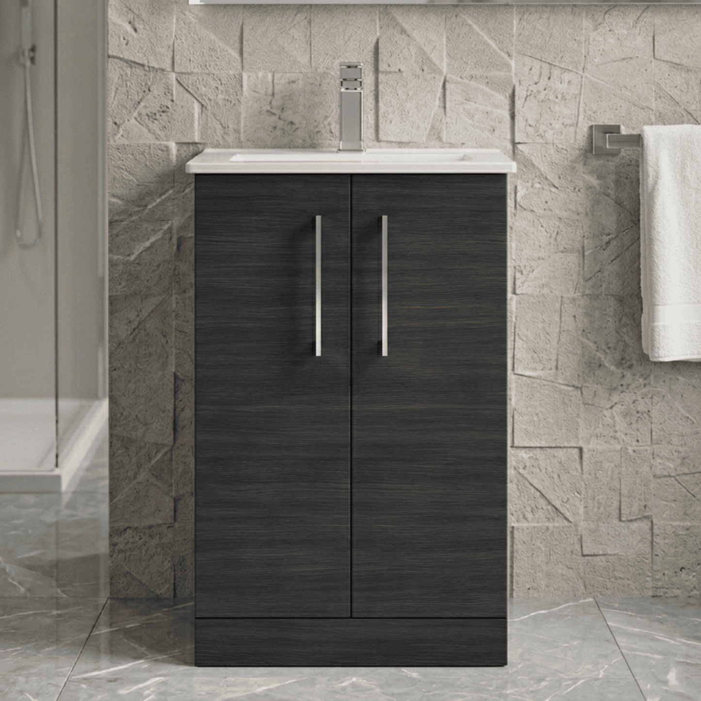 [BFLE601B] Balterley  Modern Bathroom 2 Soft Close Door Floor Standing Vanity Unit & Basin, Charcoal Black, 500mm - Silo