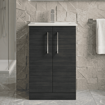 [BFLE601B] Balterley  Modern Bathroom 2 Soft Close Door Floor Standing Vanity Unit & Basin, Charcoal Black, 500mm - Silo