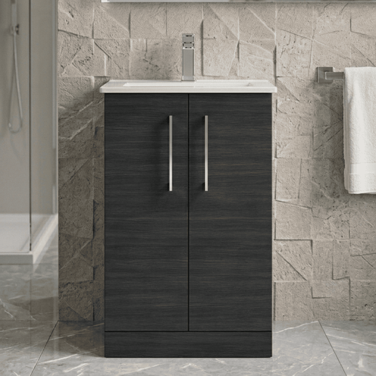 [BFLE601B] Balterley  Modern Bathroom 2 Soft Close Door Floor Standing Vanity Unit & Basin, Charcoal Black, 500mm - Silo