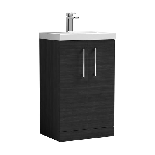 [BFLE601D] Balterley  Modern Bathroom 2 Soft Close Door Floor Standing Vanity Unit & Thin-Edge Basin, Charcoal Black, 500mm - Cutout