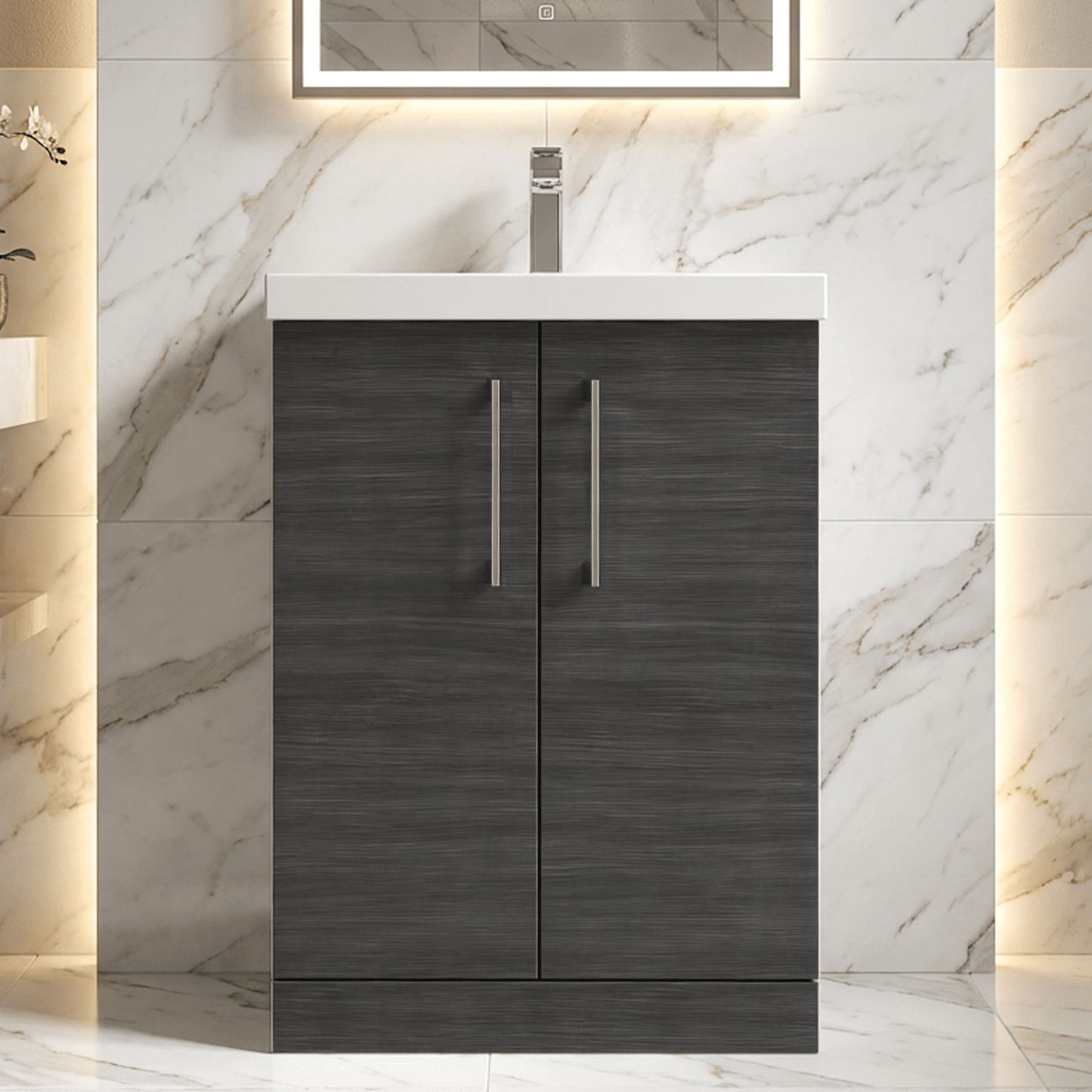 [BFLE603A] Contemporary Floor Standing Vanity Unit with Mid-Edge Basin, Choice of Size - Silo