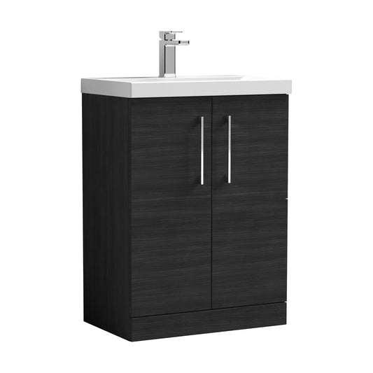 [BFLE603D] Balterley  Modern Bathroom 2 Soft Close Door Floor Standing Vanity Unit & Thin-Edge Basin, Charcoal Black, 600mm - Cutout