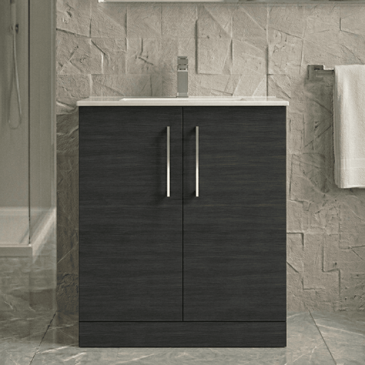 [BFLE605B] Balterley Level Modern Bathroom 2 Soft Close Door Floor Standing Vanity Unit & Basin, Charcoal Black, 800mm - Silo