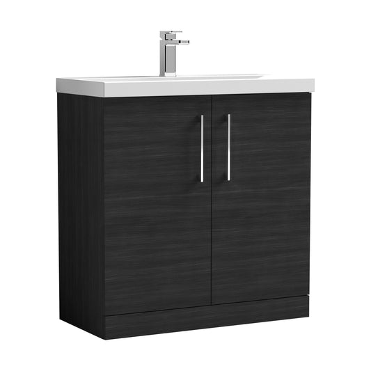 [BFLE605D] Balterley  Modern Bathroom 2 Soft Close Door Floor Standing Vanity Unit & Thin-Edge Basin, Charcoal Black, 800mm - Cutout