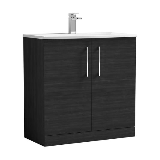 [BFLE605G] Balterley  Modern Bathroom 2 Soft Close Door Floor Standing Vanity & Curved Basin, Charcoal Black, 800mm - Cutout
