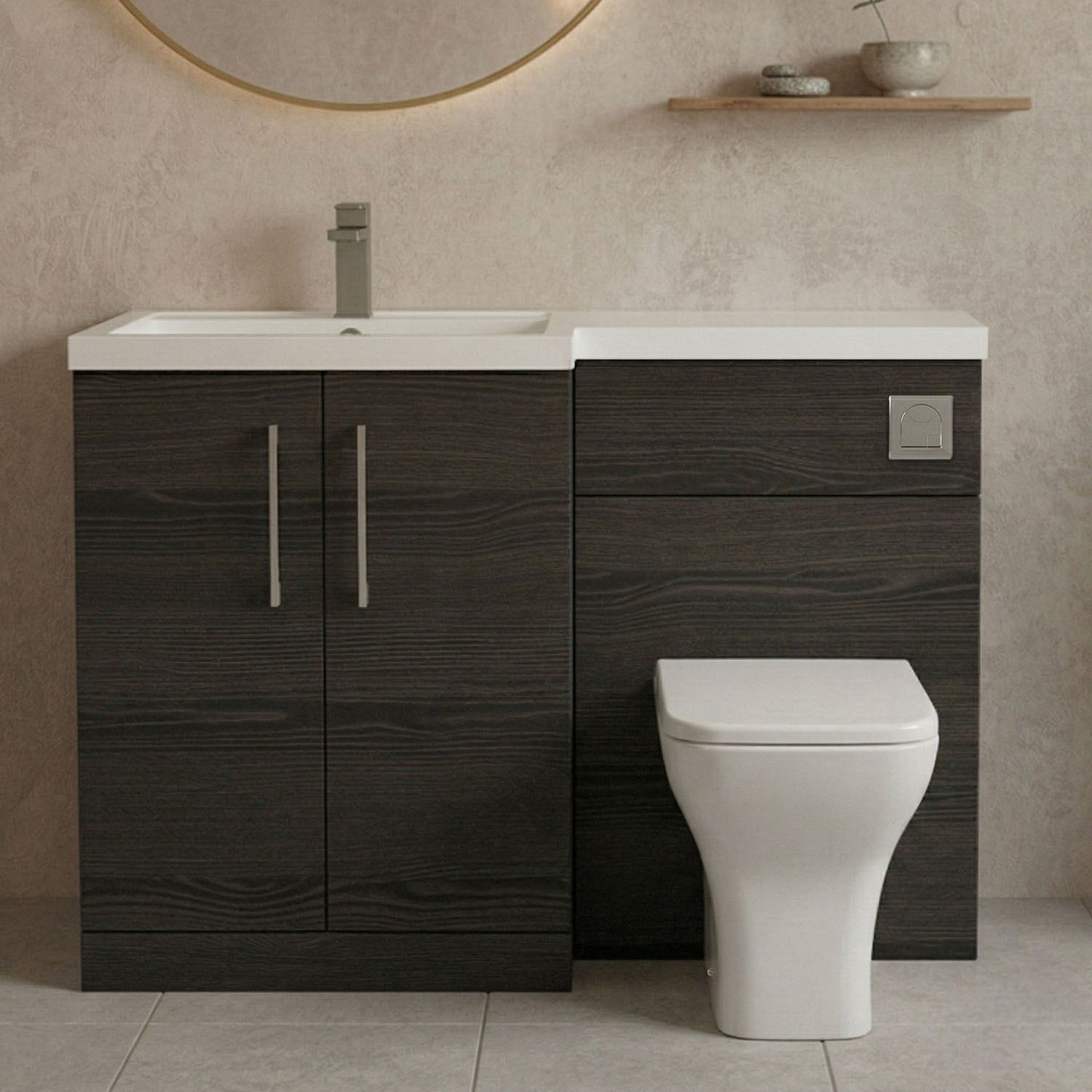 [BFLE611LH716] Bramshall Combination Vanity Unit with Basin & WC, Left Hand, 1100mm x 390mm - Choice of Colour and Handle Finish - Silo