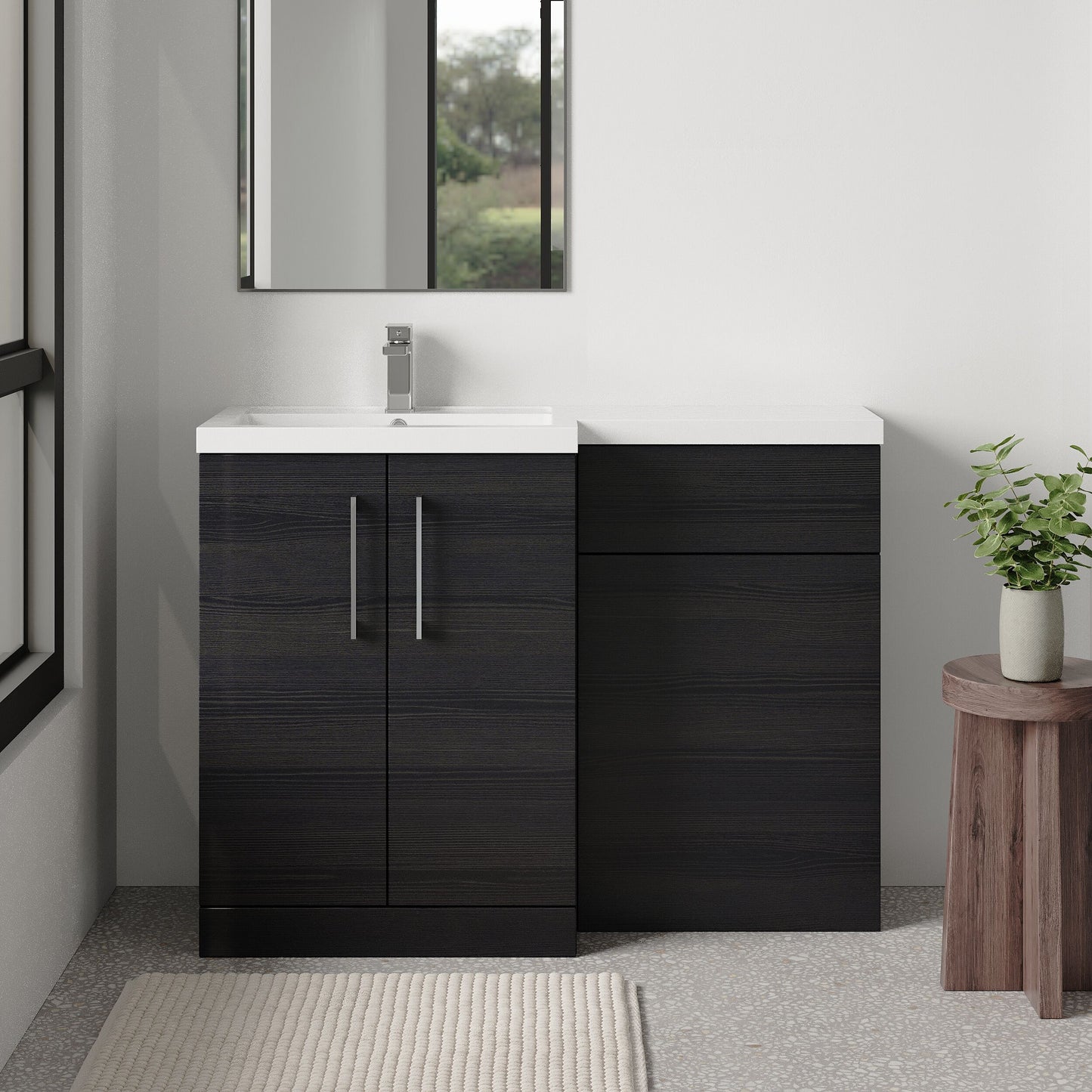 [BFLE611L] Bramshall Combination Vanity Unit with Basin & WC, Left Hand, 1100mm x 390mm - Choice of Colour and Handle Finish - Lifestyle 1