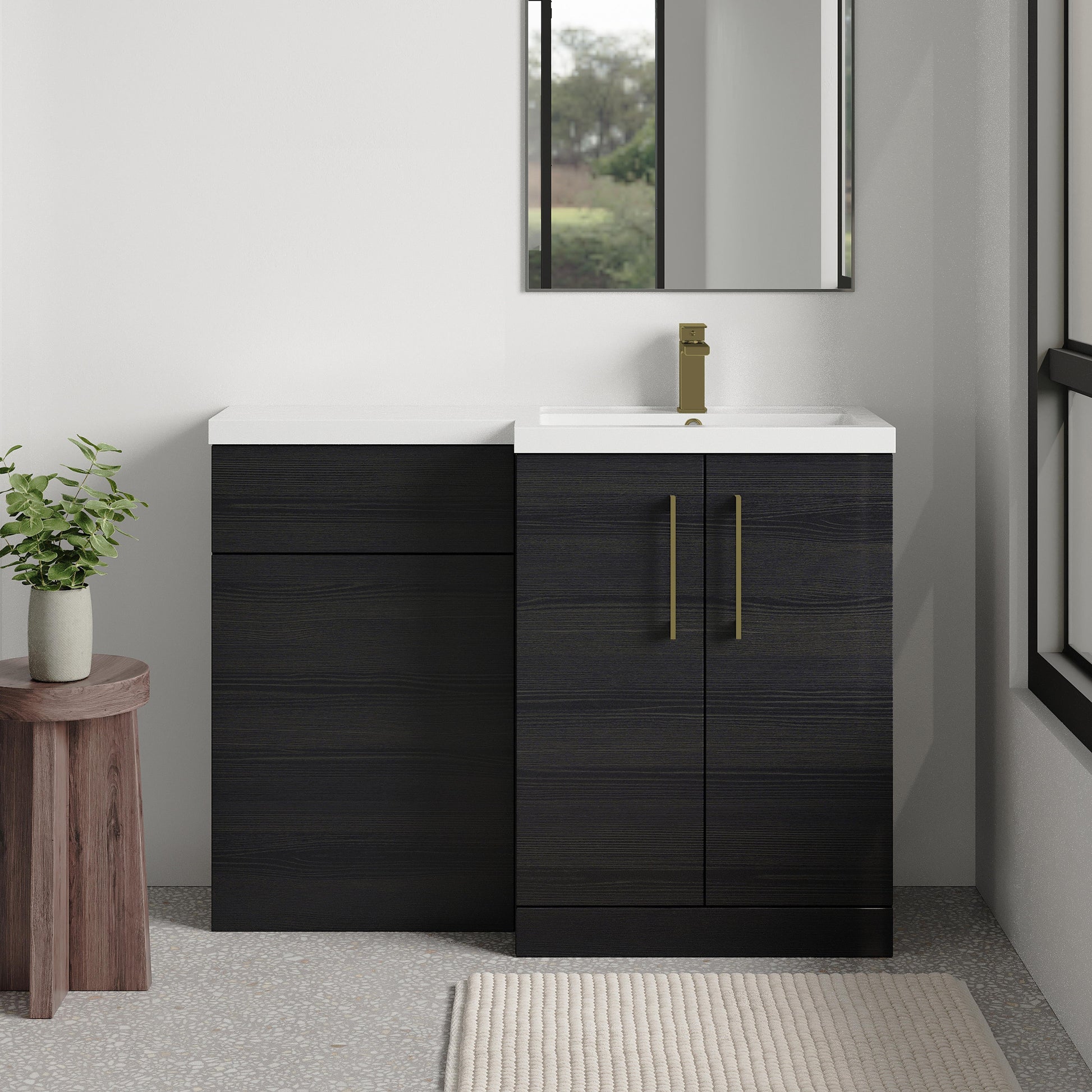[BFLE611RH017] Bramshall Combination Vanity Unit with Basin & WC, Right Hand, 1100mm x 390mm - Choice of Colour and Handle Finish - Lifestyle 1