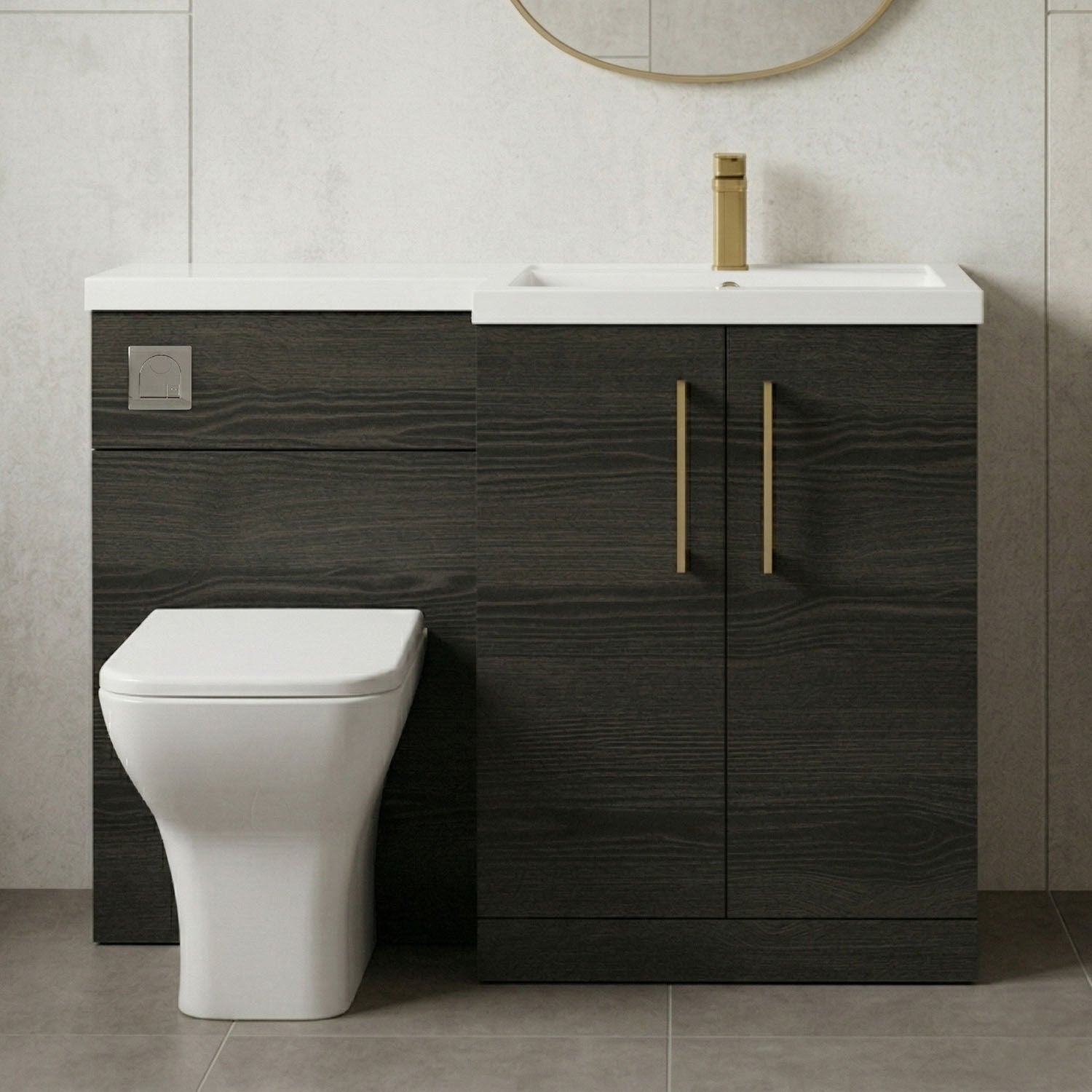 [BFLE611RH017] Bramshall Combination Vanity Unit with Basin & WC, Right Hand, 1100mm x 390mm - Choice of Colour and Handle Finish - Silo