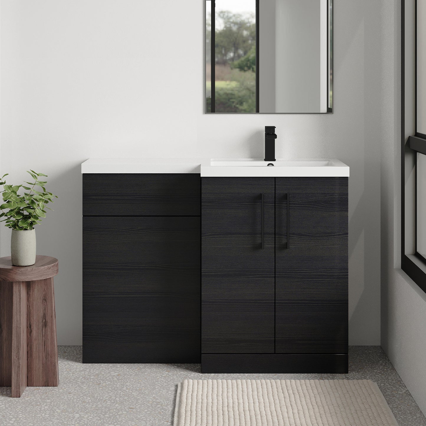 [BFLE611RH018] Bramshall Combination Vanity Unit with Basin & WC, Right Hand, 1100mm x 390mm - Choice of Colour and Handle Finish - Lifestyle 1