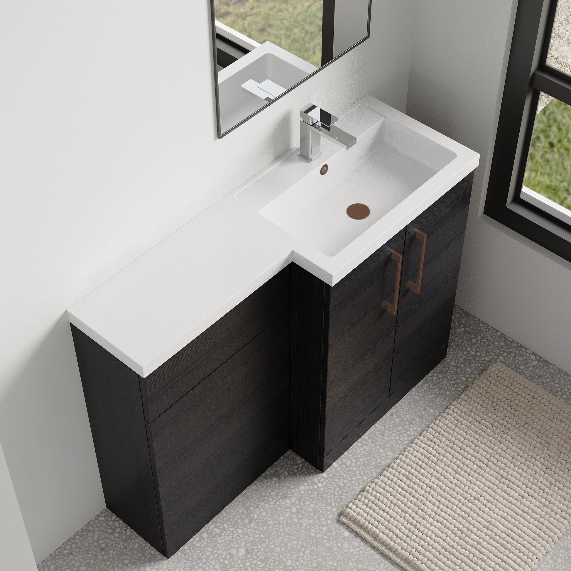 [BFLE611RH019] Bramshall Combination Vanity Unit with Basin & WC, Right Hand, 1100mm x 390mm - Choice of Colour and Handle Finish - Lifestyle 2