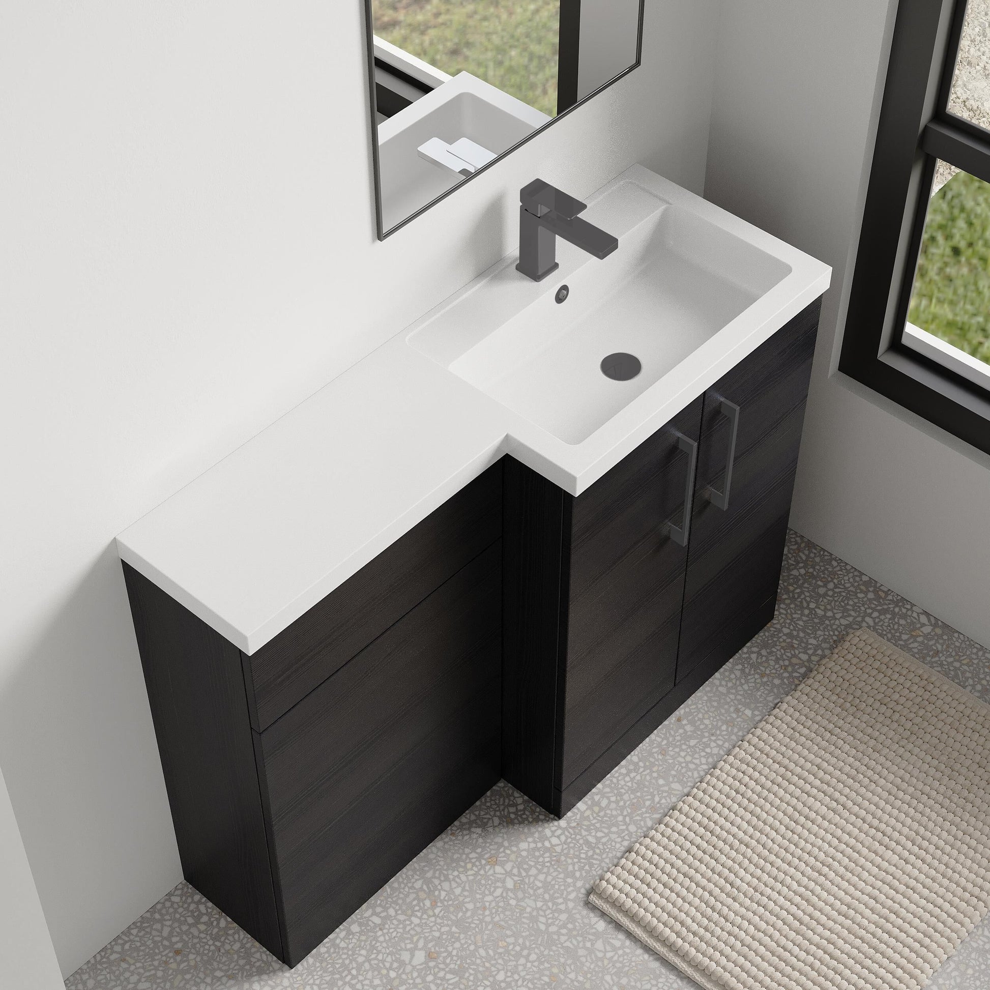 [BFLE611RH716] Bramshall Combination Vanity Unit with Basin & WC, Right Hand, 1100mm x 390mm - Choice of Colour and Handle Finish - Lifestyle 2