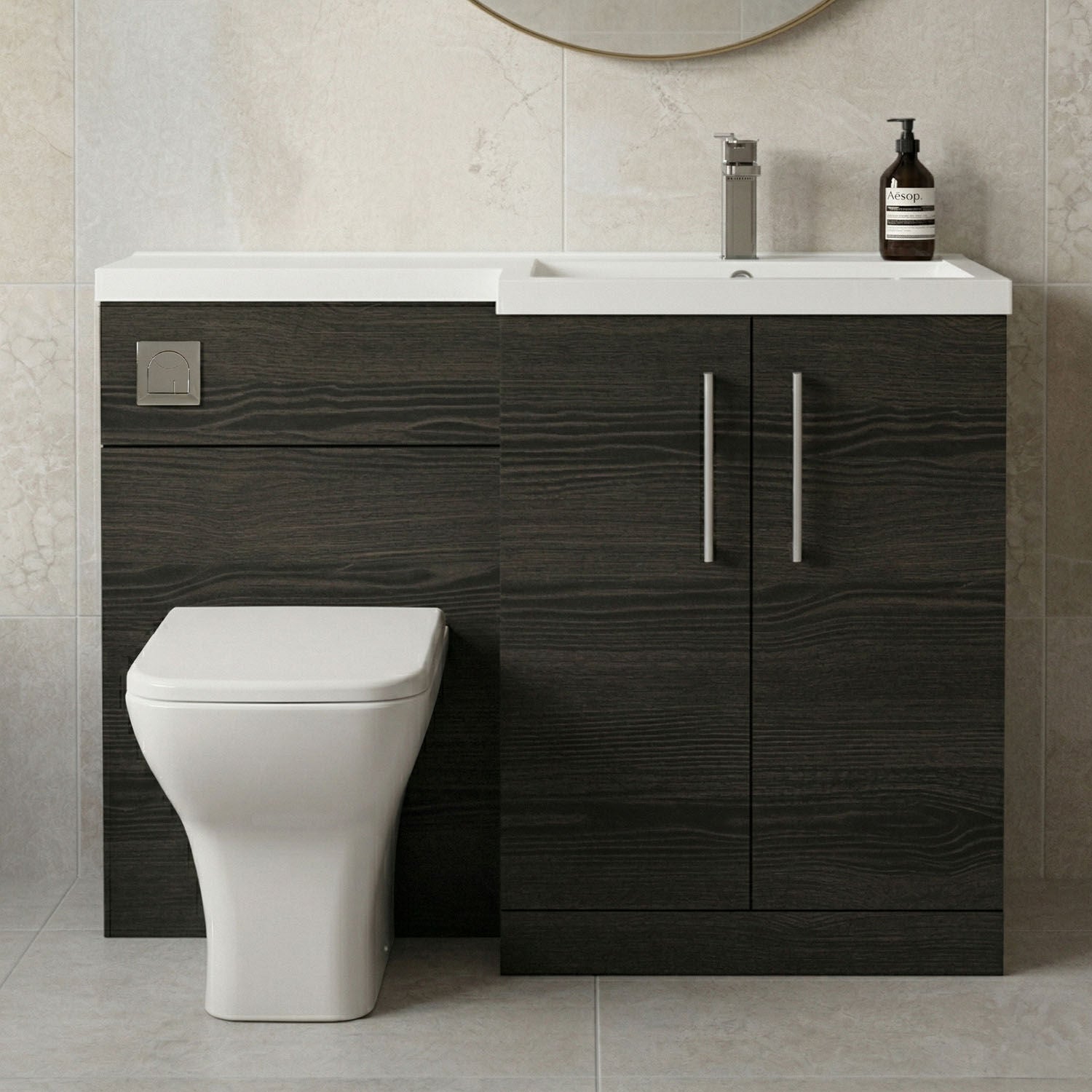 [BFLE611RH716] Bramshall Combination Vanity Unit with Basin & WC, Right Hand, 1100mm x 390mm - Choice of Colour and Handle Finish - Silo