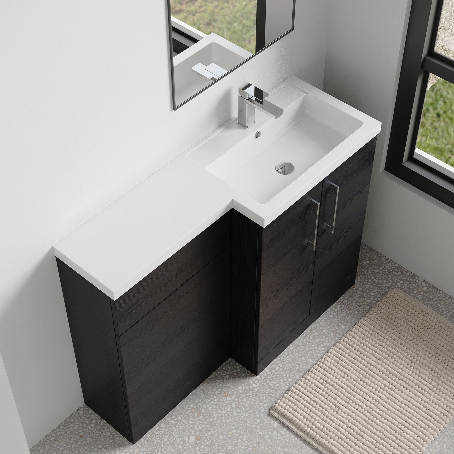 [BFLE611R] Bramshall Combination Vanity Unit with Basin & WC, Right Hand, 1100mm x 390mm - Choice of Colour and Handle Finish - Lifestyle 2