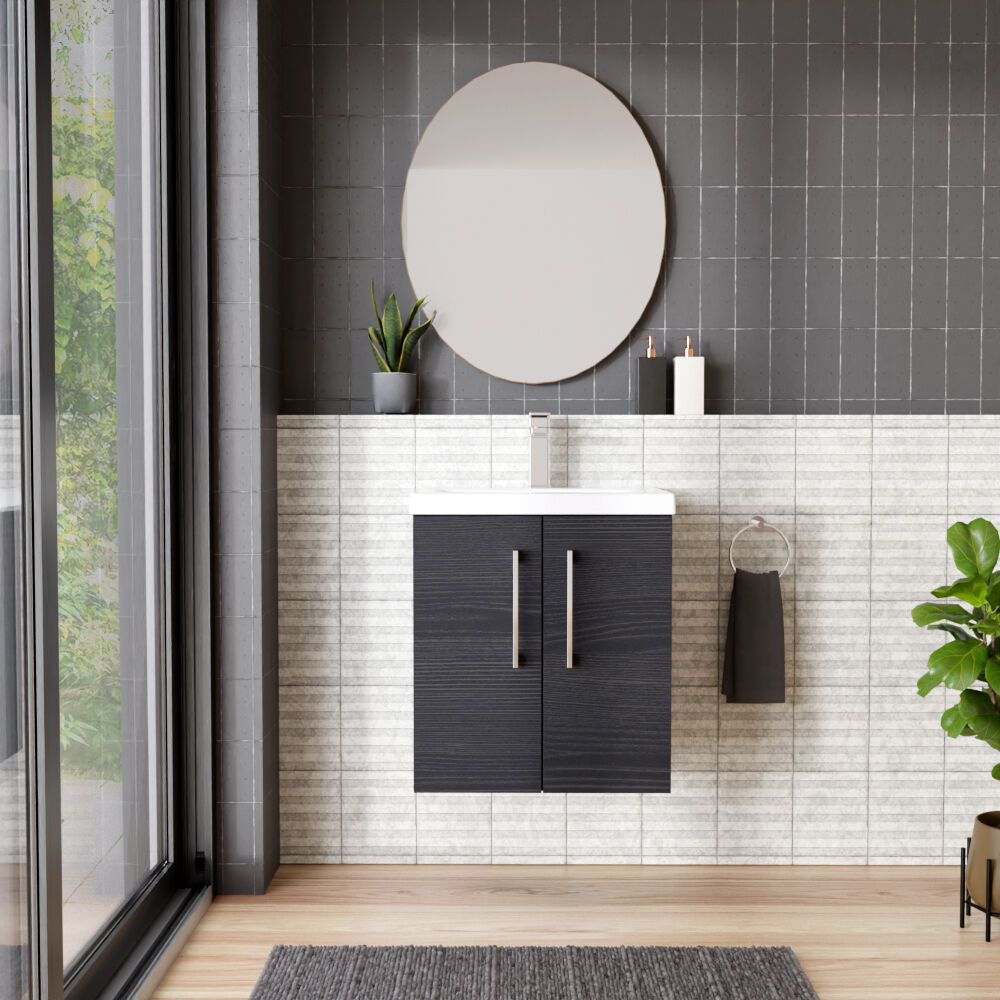 [BFLE621A] Bramshall Contemporary 2 Door Wall Hung Vanity Basin Unit with Mid-Edge Basin, Choice of Size and Colour - Lifestyle 1