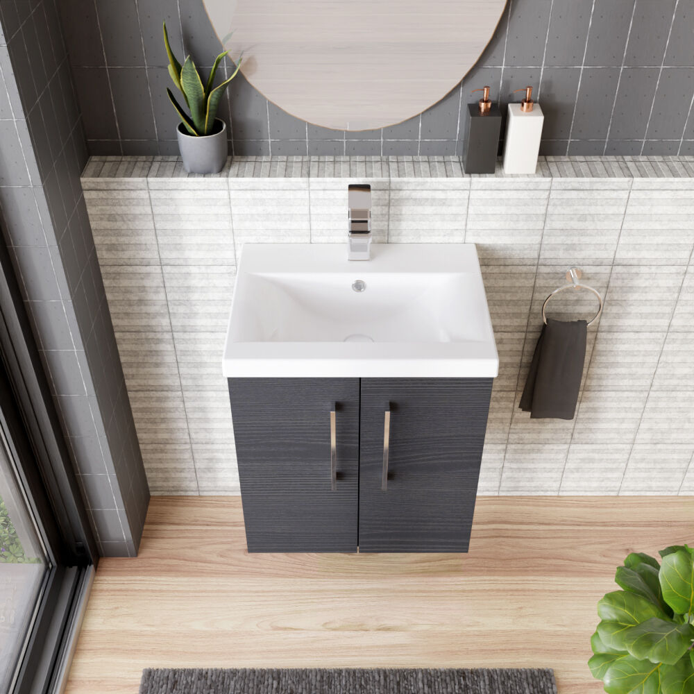 [BFLE621A] Bramshall Contemporary 2 Door Wall Hung Vanity Basin Unit with Mid-Edge Basin, Choice of Size and Colour - Lifestyle 2