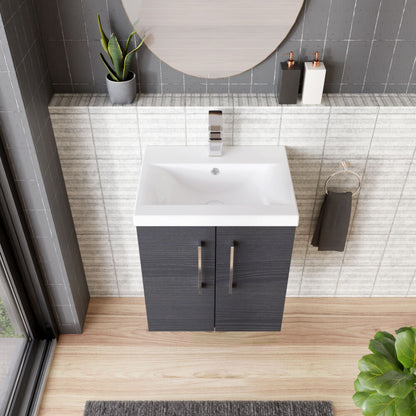 [BFLE621A] Bramshall Contemporary 2 Door Wall Hung Vanity Basin Unit with Mid-Edge Basin, Choice of Size and Colour - Lifestyle 2