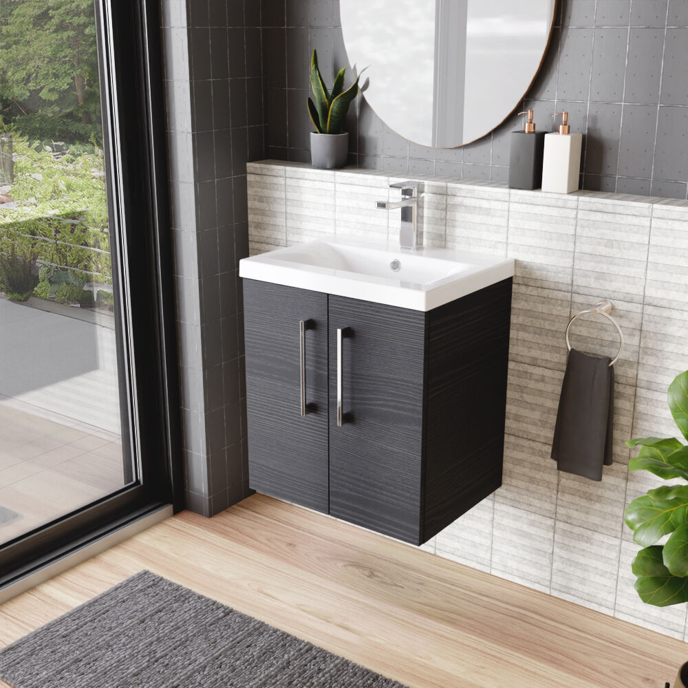 [BFLE621A] Bramshall Contemporary 2 Door Wall Hung Vanity Basin Unit with Mid-Edge Basin, Choice of Size and Colour - Lifestyle 3
