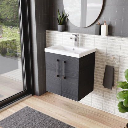 [BFLE621A] Bramshall Contemporary 2 Door Wall Hung Vanity Basin Unit with Mid-Edge Basin, Choice of Size and Colour - Lifestyle 3