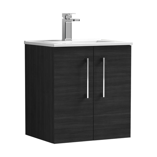 [BFLE621B] Balterley  Modern Bathroom 2 Soft Close Door Wall Hung Vanity Unit & Basin, Charcoal Black, 500mm - Cutout