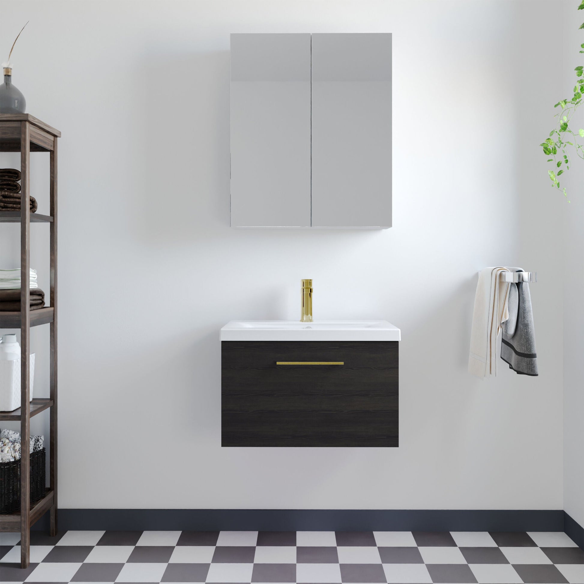 [BFLE622AH017] Bramshall Wall Hung 1 Drawer Vanity Unit with Mid-Edge Ceramic Basin - Choice of Colour, Handle Finish and Size - Lifestyle 1