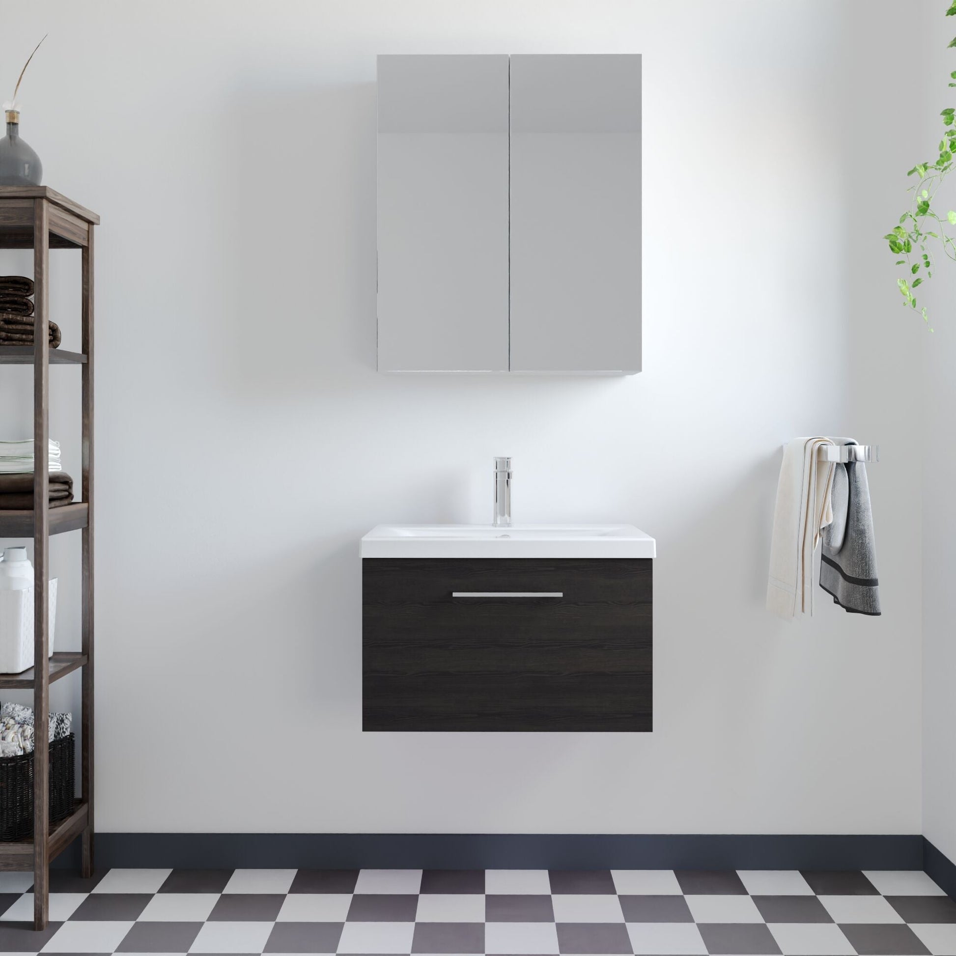 [BFLE622A] Bramshall Wall Hung 1 Drawer Vanity Unit with Mid-Edge Ceramic Basin - Choice of Colour, Handle Finish and Size - Lifestyle 1