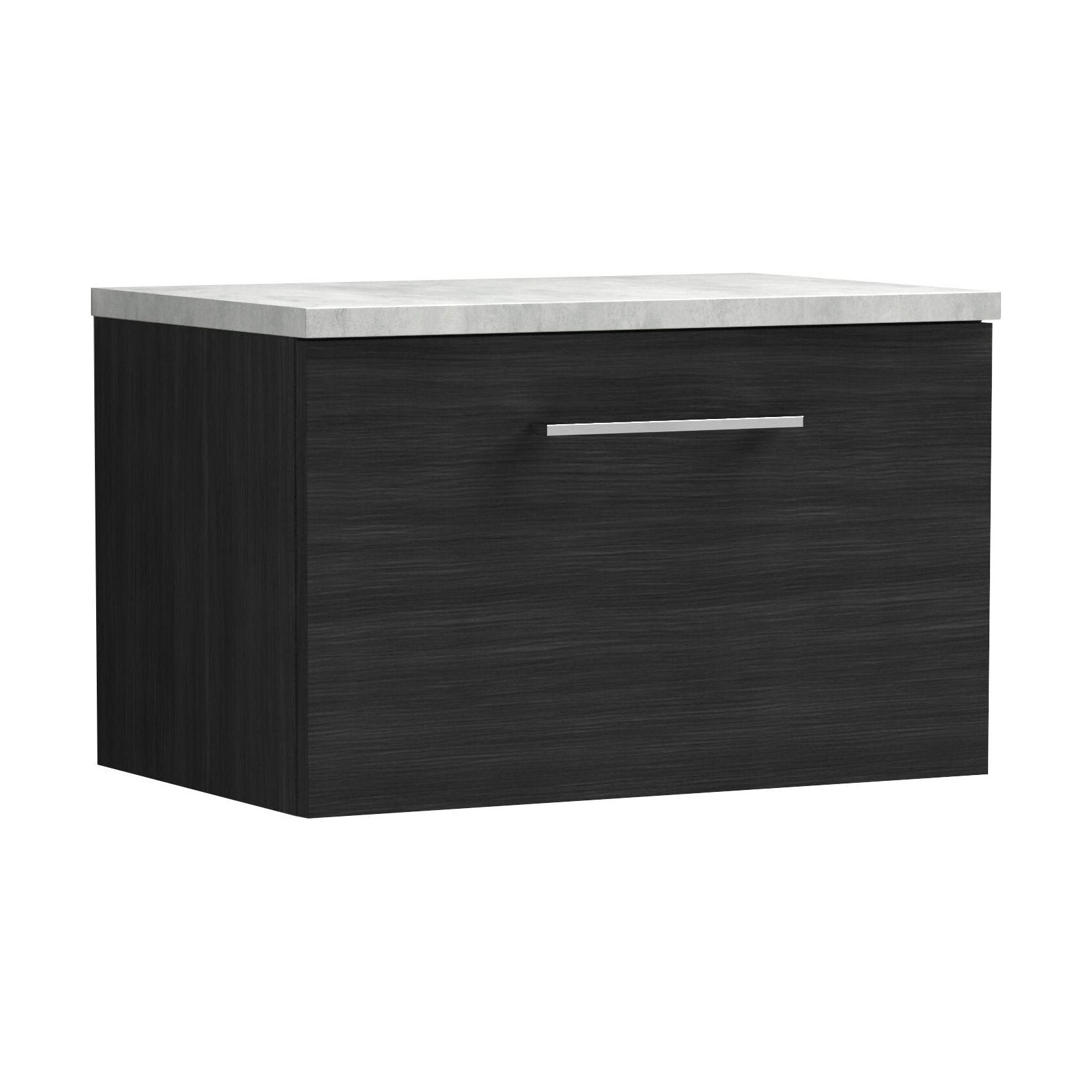 [BFLE622LBG] Balterley Level 600mm Wall Hung Single Drawer Vanity Unit with Laminate Worktop for Modern Bathroom Storage - Charcoal Black - Cutout