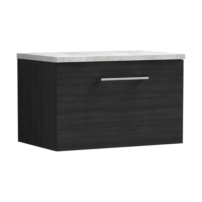 [BFLE622LBG] Balterley Level 600mm Wall Hung Single Drawer Vanity Unit with Laminate Worktop for Modern Bathroom Storage - Charcoal Black - Cutout