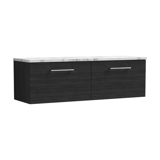 [BFLE622LCM2] Balterley Level 1200 mm Wall Hung 2 Drawer Vanity Unit with Laminate Worktop for Modern Bathroom Storage - Charcoal Black - Cutout