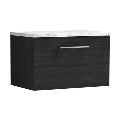 [BFLE622LCM] Balterley Level 600mm Wall Hung 1 Drawer Vanity Unit with Laminate Worktop for Modern Bathroom Storage - Charcoal Black - Cutout