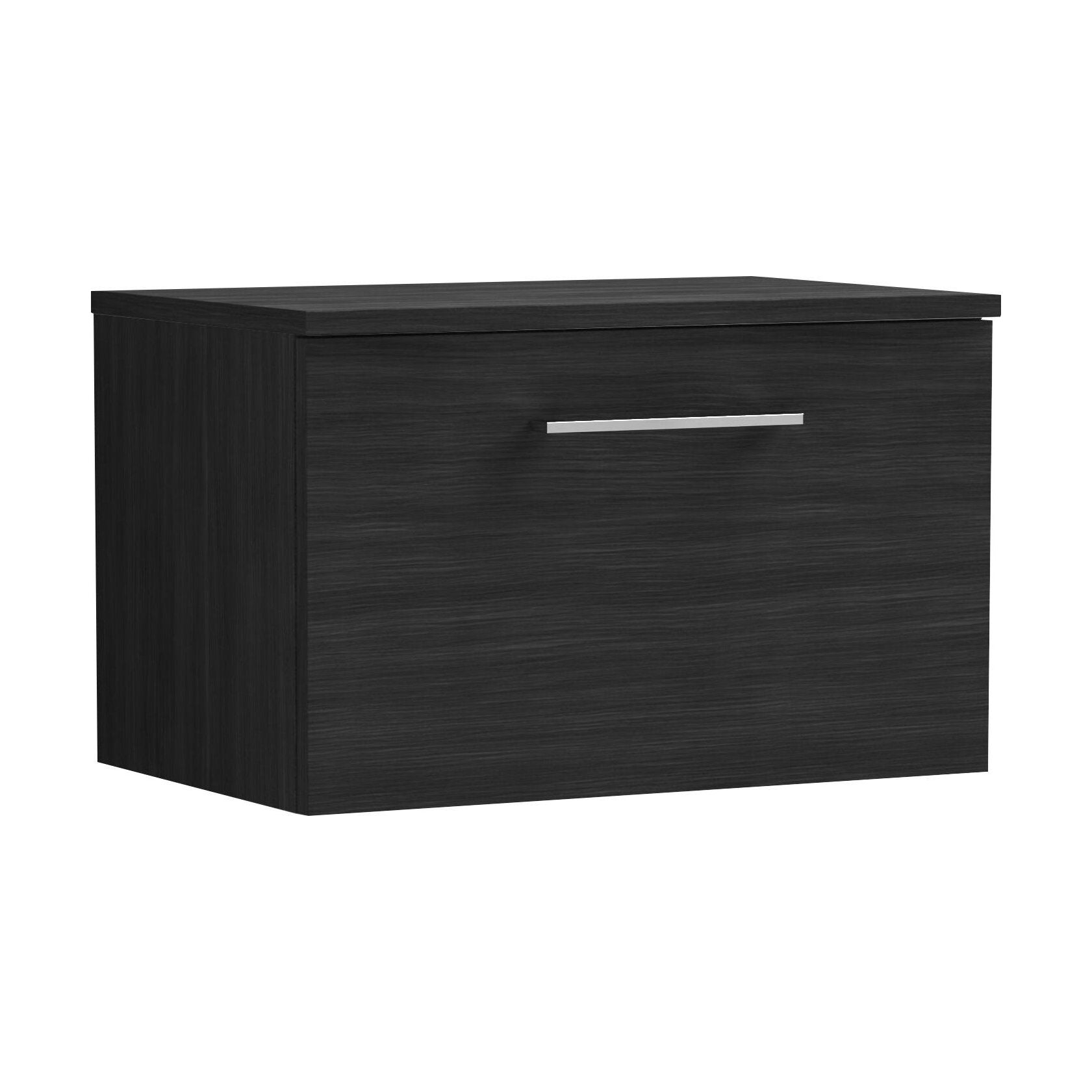 [BFLE622W] Balterley Level Contemporary Bathroom Wall Hung 1-Drawer Vanity Unit with Worktop, Charcoal Black, 600mm - Cutout