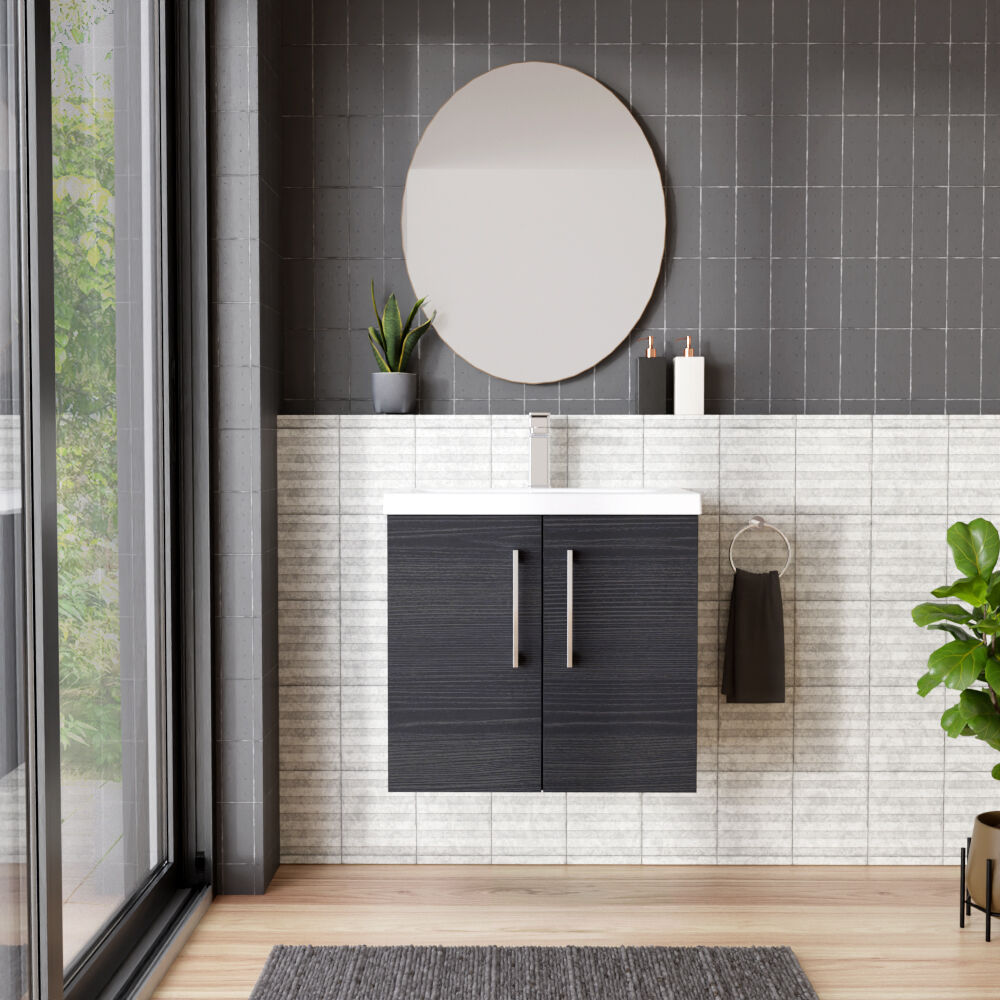[BFLE623A] Bramshall Contemporary 2 Door Wall Hung Vanity Basin Unit with Mid-Edge Basin, Choice of Size and Colour - Lifestyle 1