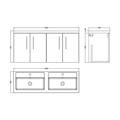 [BFLE623C2] Bramshall 4 Door Vanity Basin Unit - 1200mm - Choice of Basin and Colour - Technical Drawing