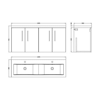 [BFLE623F2] Bramshall 4 Door Vanity Basin Unit - 1200mm - Choice of Basin and Colour - Technical Drawing