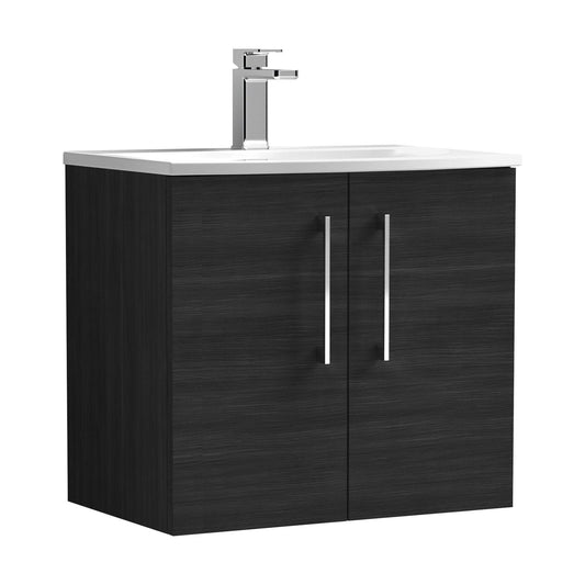 [BFLE623G] Balterley  Modern Bathroom 2 Soft Close Door Wall Hung Vanity & Curved Basin, Charcoal Black, 600mm - Cutout