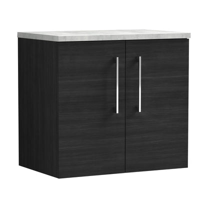 [BFLE623LBG] Balterley Level 600mm Wall Hung 2 Door Vanity Unit with Laminate Worktop for Modern Bathroom Storage - Charcoal Black - Cutout