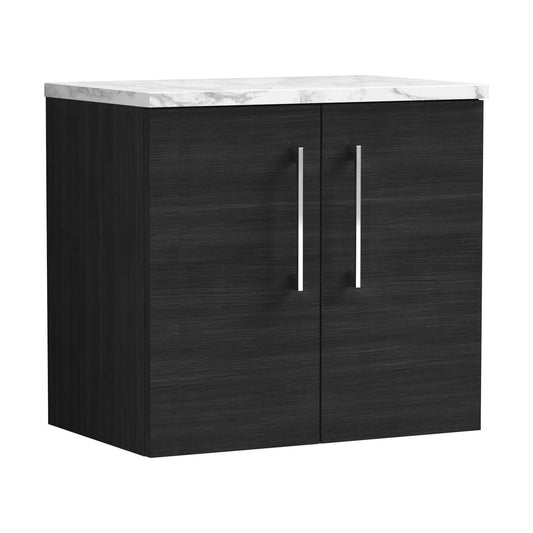[BFLE623LCM] Balterley Level 600mm Wall Hung 2 Door Vanity Unit & Laminate Worktop for Modern Bathroom Storage - Charcoal Black - Cutout