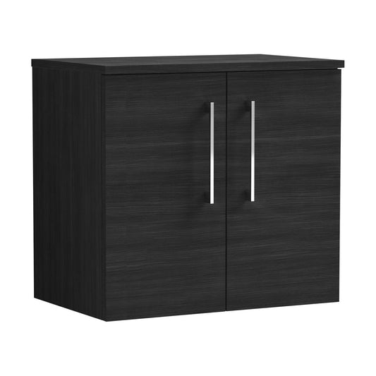 [BFLE623W] Balterley Level Modern Bathroom 600mm Wall Hung 2-Door Vanity Unit with Worktop, Soft Close Doors, Charcoal Black - Cutout