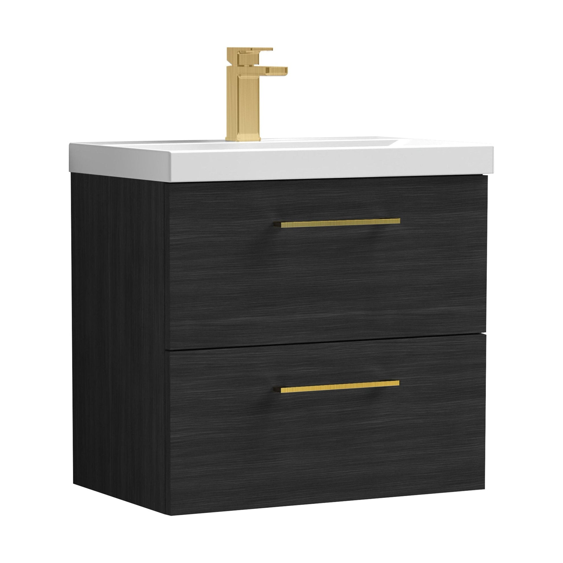 [BFLE624AH017] Bramshall Wall Hung 2 Drawer Vanity Unit with Mid-Edge Ceramic Basin - Choice of Colour, Handle Finish and Size - Cutout