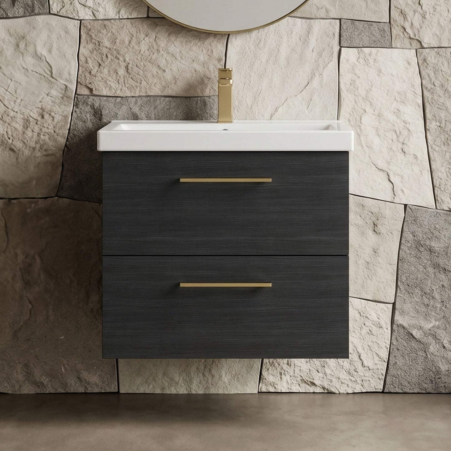 [BFLE624AH017] Bramshall Wall Hung 2 Drawer Vanity Unit with Mid-Edge Ceramic Basin - Choice of Colour, Handle Finish and Size - Silo