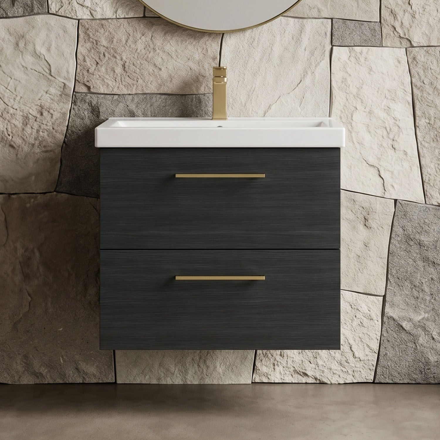 [BFLE624AH017] Bramshall Wall Hung 2 Drawer Vanity Unit with Mid-Edge Ceramic Basin - Choice of Colour, Handle Finish and Size - Silo